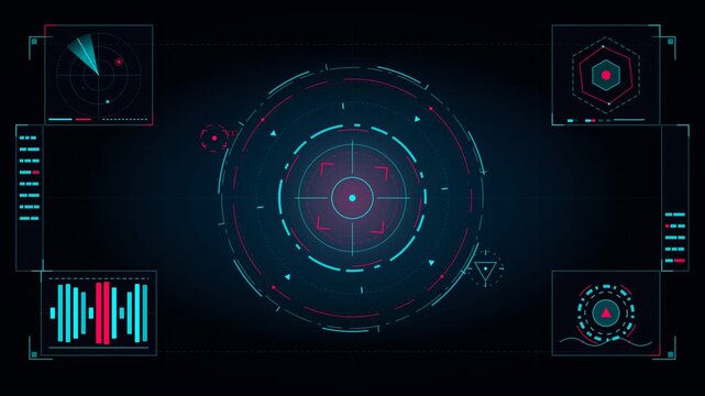 Futuristic Sci-Fi HUD Interface Displaying Rotating Radar and Target Sight