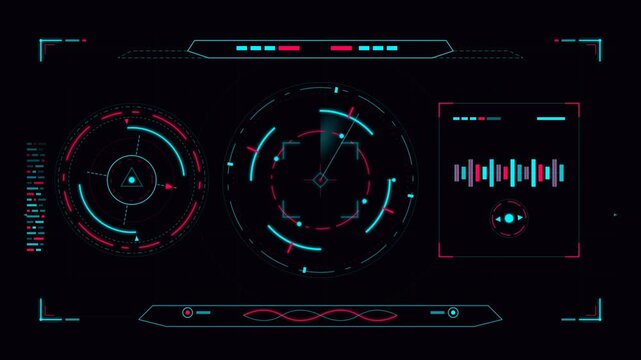 Futuristic Sci-Fi HUD Interface with Rotating Radar and Equalizer