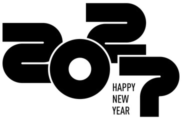 Bold modern 2027 Happy New Year logo with geometric black typography design. Minimalist vector illustration on transparent background. © Vasyl
