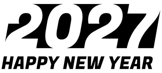 Bold stylized 2027 Happy New Year design with dynamic black typography. Modern vector illustration on transparent background. © Vasyl