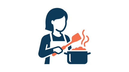 Fototapeta premium Woman cooking food in a kitchen with a spatula vector icon housewife culinary