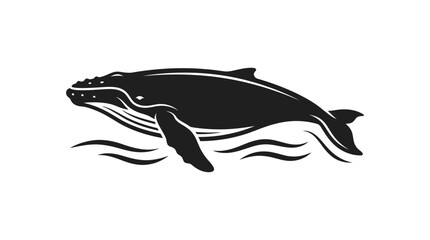 Obraz premium Humpback whale swimming in ocean waves silhouette