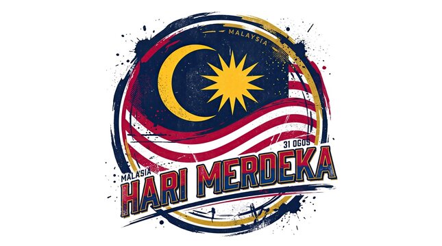 Hari merdeka malaysia independence day grunge emblem design