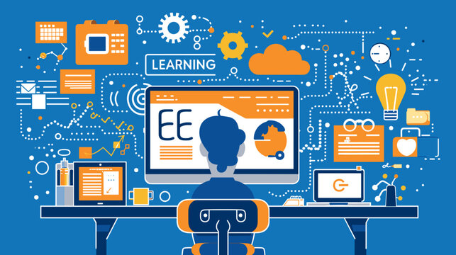 Online Learning Technology Education Concept with Digital Interface and E-Learning Tools