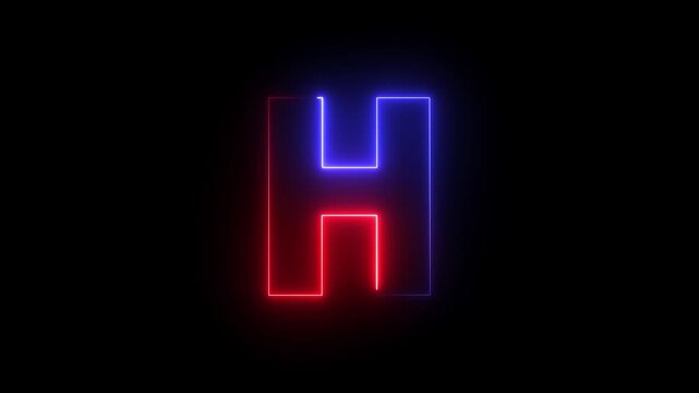 Blue Neon Letter H Outline Drawing Animation on Black Background