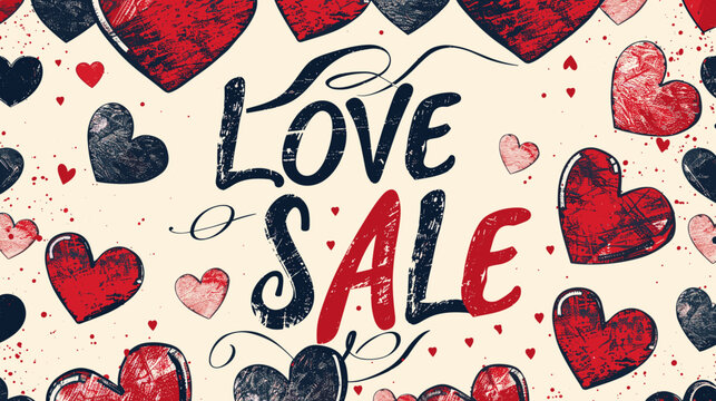 Bold Love Sale Vector Illustration with Hearts and Handwritten Typography