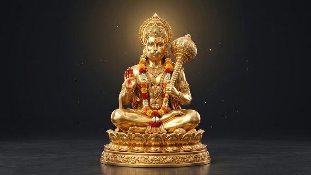 Golden Hanuman Idol &ndash; Luxury Devotional 3D Render