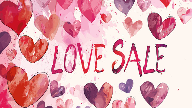 Colorful Hearts Scattered with Bold Love Sale Text Vector Illustration