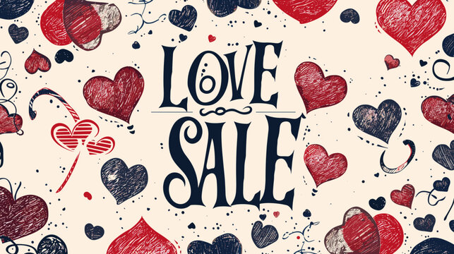 Bold Love Sale Vector Illustration with Hearts and Handwritten Typography on White Background