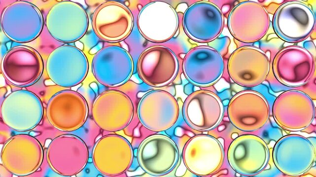 Colorful Shiny Iridescent Bubble Circles Motion Abstract Background