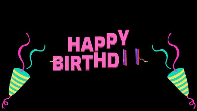 Happy Birthday Animated Typography &ndash; HBD Colorful Birthday Greeting Motion Graphic with Party Blowers and Streamers for Celebration, Social Media and Special Occasions