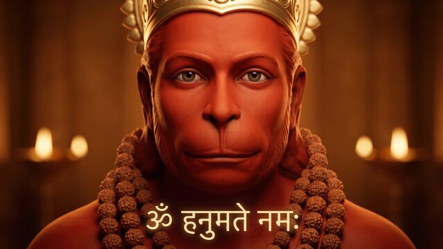 Hanuman with Sindoor and Rudraksha &ndash; Sacred Devotional Temple Portrait