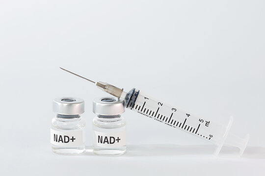 Medical vial with syringe for hopeful nad wellness therapy brings relief through clean liquid injection needle treatment in studio