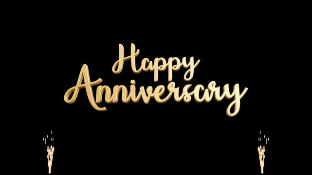 Happy Anniversary Animation GIF &ndash; Elegant Gold Script Typography with Sparkling Effects on Black Background for Wedding Anniversary Videos, Invitations and Social Media Video