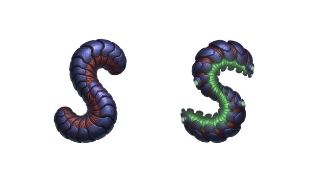 Fantasy Alien Worm Creatures with Segmented Purple Carapace