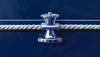 Fototapeta premium Close up of polished metal mooring cleat with rope.