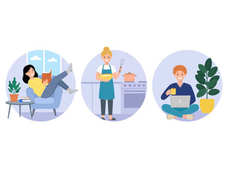 Fototapeta premium People enjoying home hobbies and remote work