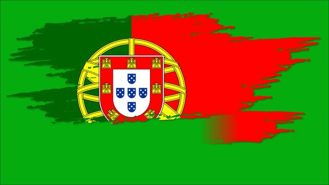Portugal Flag Grunge Brush Stroke Animation, Portuguese National Flag, Portugal Patriotic Motion Background, Portuguese Flag Video