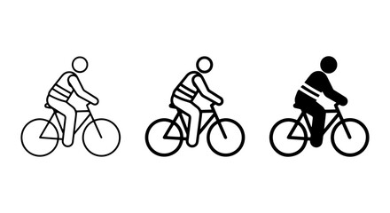 Naklejka premium Cyclist Icons Set: Line Art, Outline, Silhouette, Reflective Vest, Bicycle, Sport, Vector Graphics