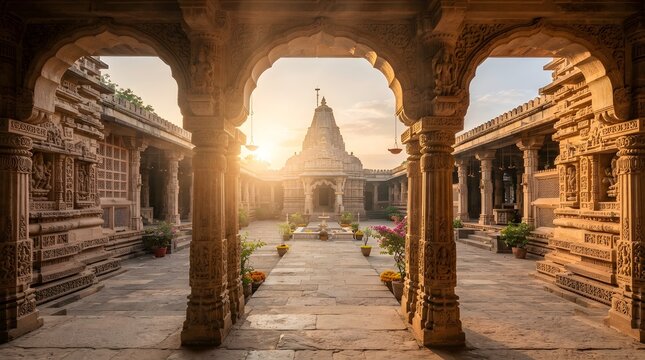 Sunrise over ancient temple
