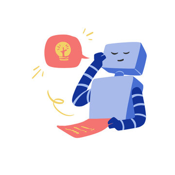 brainstorming by blue robot
