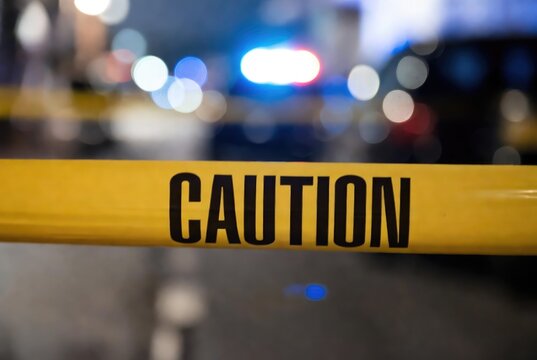 Blurred background of police flashing lights at the crime scene 