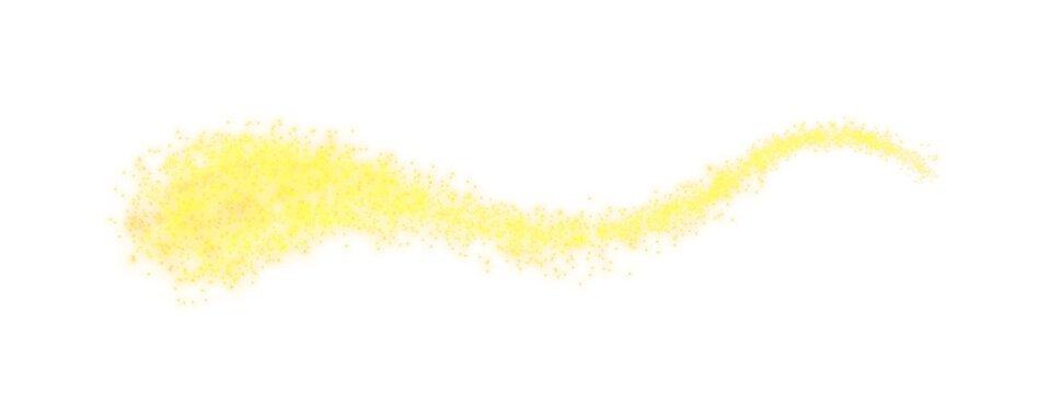 Glittering golden dust wave on a transparent background. Sparkling light particles with magic glow and shimmer effect for festive holiday and party design. PNG image