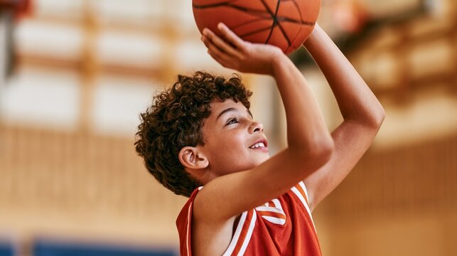 Young Boy Preparing to Shoot Basketball