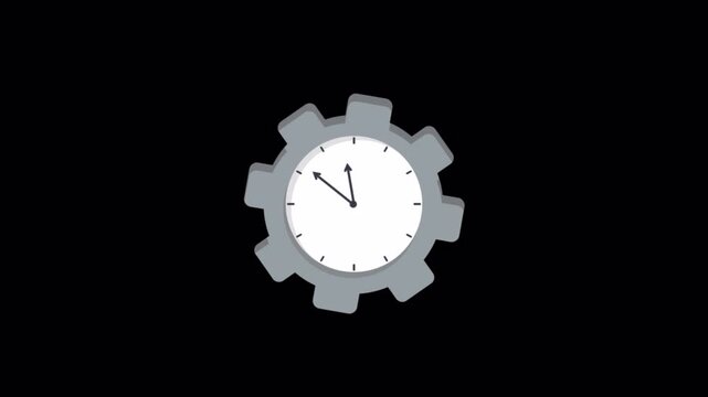 Animated Clock Inside a Rotating Gear. Time Management - Transparent