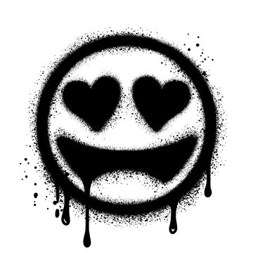 Spray Painted Graffiti hearts eyes emoticon Sprayed isolated with a white background.