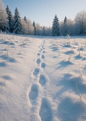 Obraz premium Serene snowy path through forest.