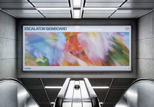 Escalator Signboard Mockup For Branding And Advertising Design