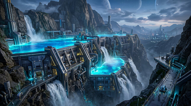 Aerial view of modern city with bright blue river and bridges.