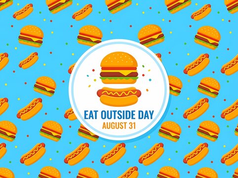 Eat Outside Day August 31 Burger Hot Dog Pattern Design