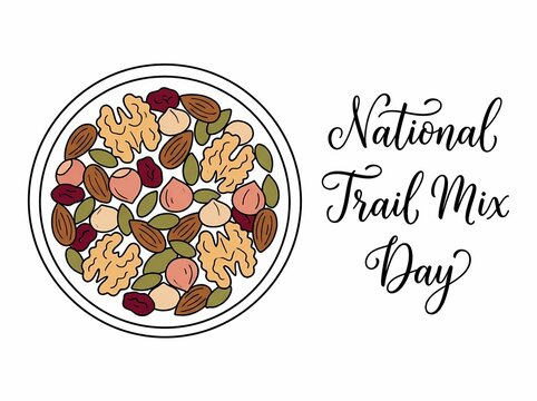 National Trail Mix Day Hand Drawn Bowl Of Healthy Snacks