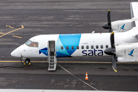 SATA Air Acores Bombardier Dash 8-Q400 airplane at Horta airport in Portugal