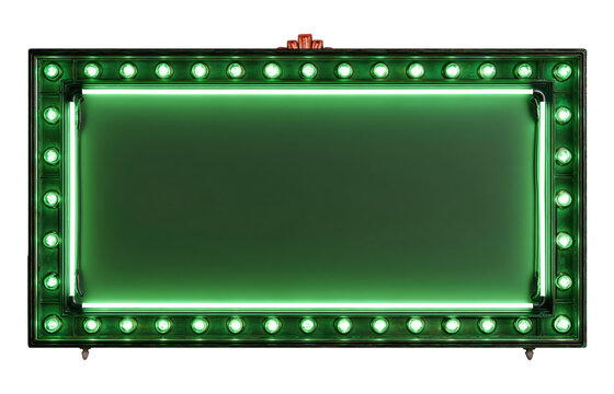 Green neon marquee billboard isolated on the transparent background.