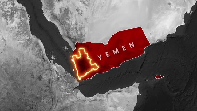 Yemen Country Map Animation Showing Western Territory Boundary