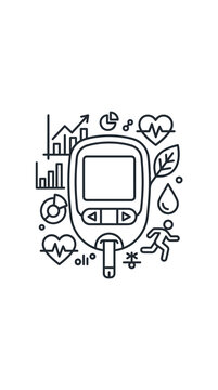 Diabetes Monitoring Device Isolated With Health Icons Blood Glucose Meter Heartbeat Running Charts