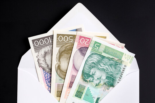 Croatian Kuna in a white envelope
