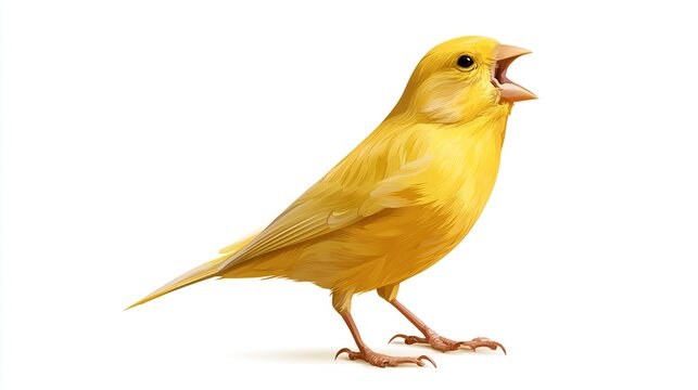 Singing Yellow Canary Bird Illustration Isolated on White Background