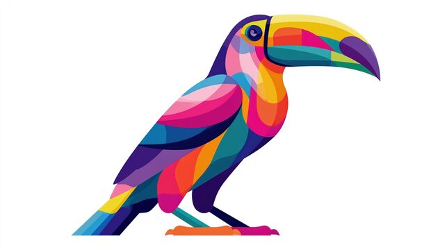 Vibrant Toucan Illustration with Colorful Geometric Shapes