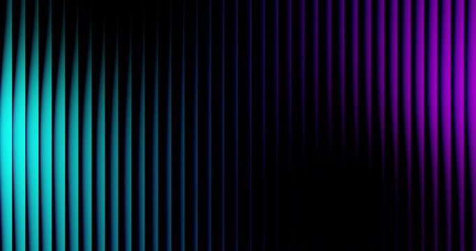 Neon glass morphism abstract background with cyan blue and purple glowing vertical waves, dark black gradient, futuristic 3D liquid glass effect, smooth light streaks and modern digital motion designs