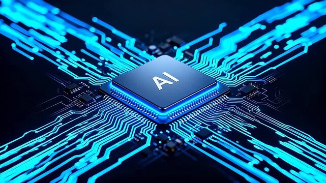 AI chip with glowing circuitry