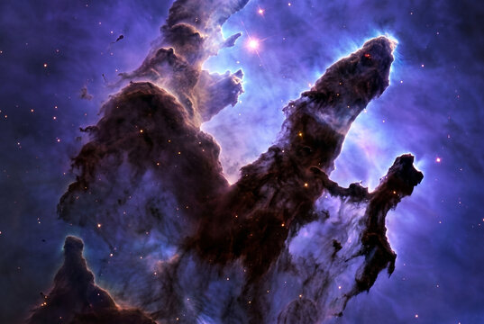 Cosmic dust pillars inside a violet nebula