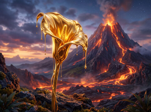 Goldene Calla vor einem Vulkan