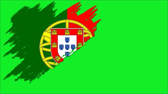 Portugal Flag Grunge Brush Stroke Animation, Portuguese National Flag, Portugal Patriotic Motion Background, Portuguese Flag Video