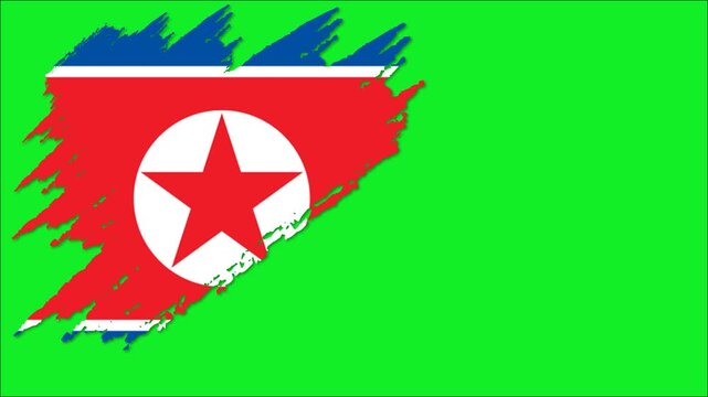 North Korea Flag Grunge Brush Stroke Animation, North Korean National Flag, DPRK Flag Motion Background, Korean Flag Video