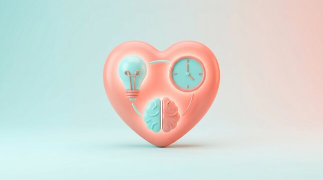 Heart shape with brain idea time icons