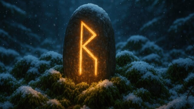 Mystical glowing rune stone forest wallpaper